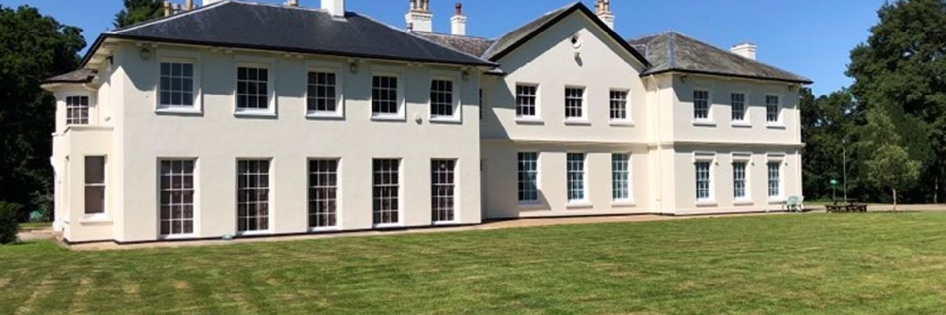 Rear view of the Easthorpe School building and surrounding grounds